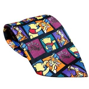 Vintage Disney Winnie the Pooh Characters Themed Geometric Novelty Tie Necktie